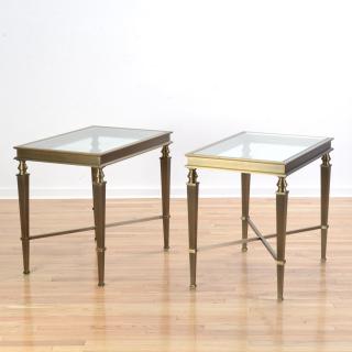 Appraisal: Pair Jacques Quinet style solid bronze side tables Pair Jacques