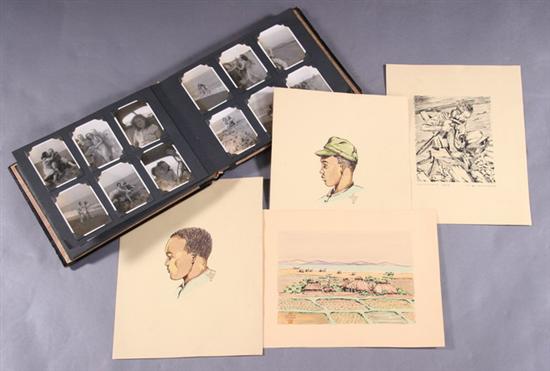 Appraisal: GROUP OCCUPIED JAPAN MATERIAL Including three watercolors and one pen-and-ink