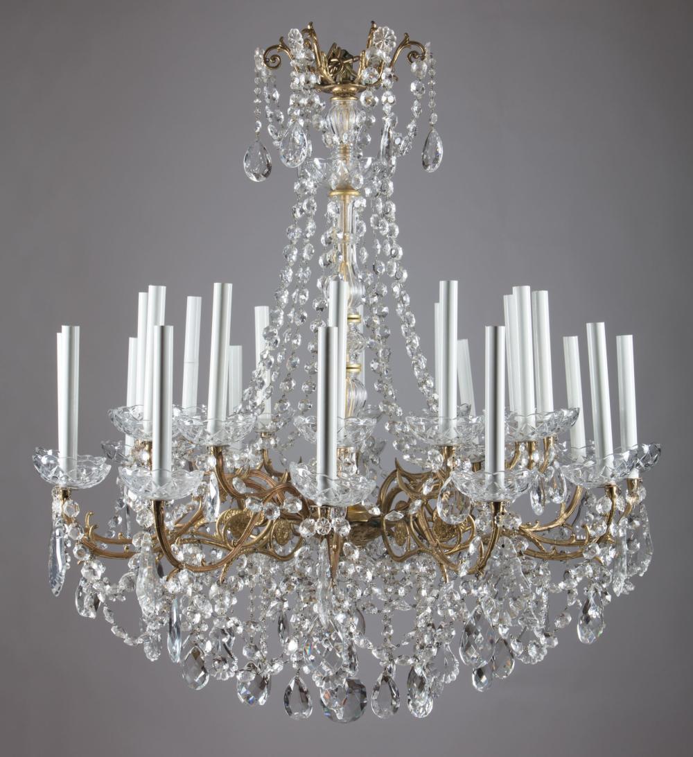 Appraisal: Baccarat-Style Gilt Bronze and Cut-Crystal Twenty-Four Light Chandelier vasiform standard