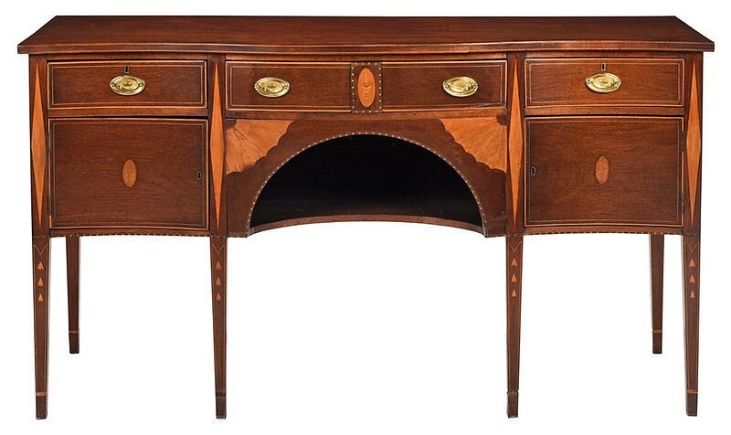 Appraisal: Federal Style Inlaid Mahogany Serpentine Sideboard early th century serpentine