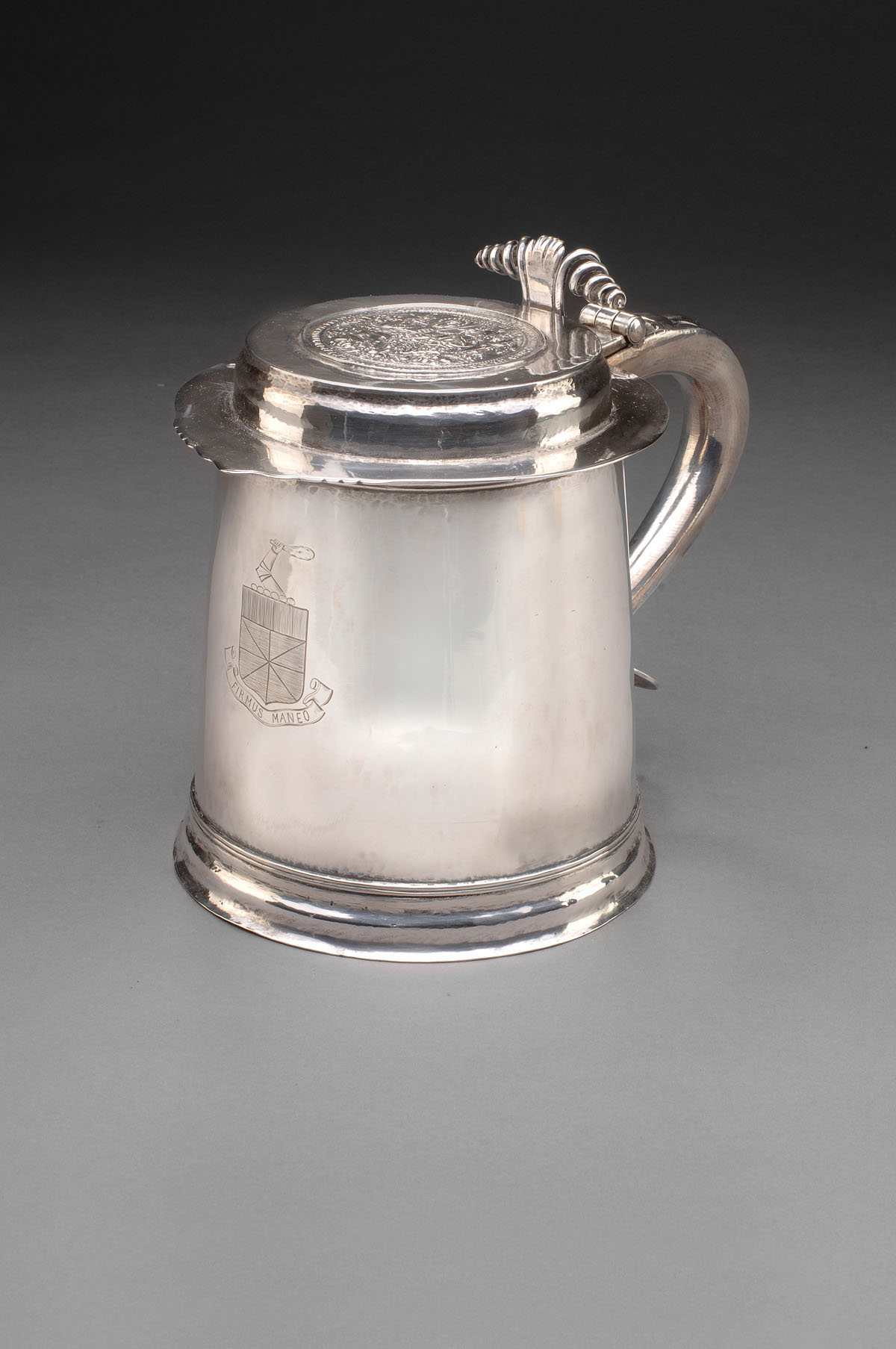 Appraisal: GERMAN SILVER ARMORIAL TANKARD AUGSBURG - Of plain fl ared