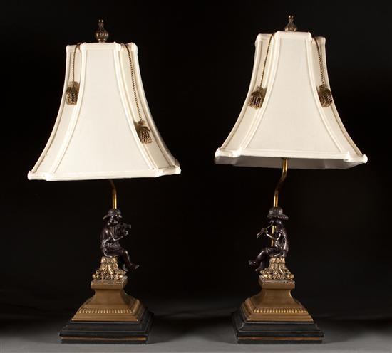 Appraisal: Pair of patinated bronze brass and gilt metal figural lamps