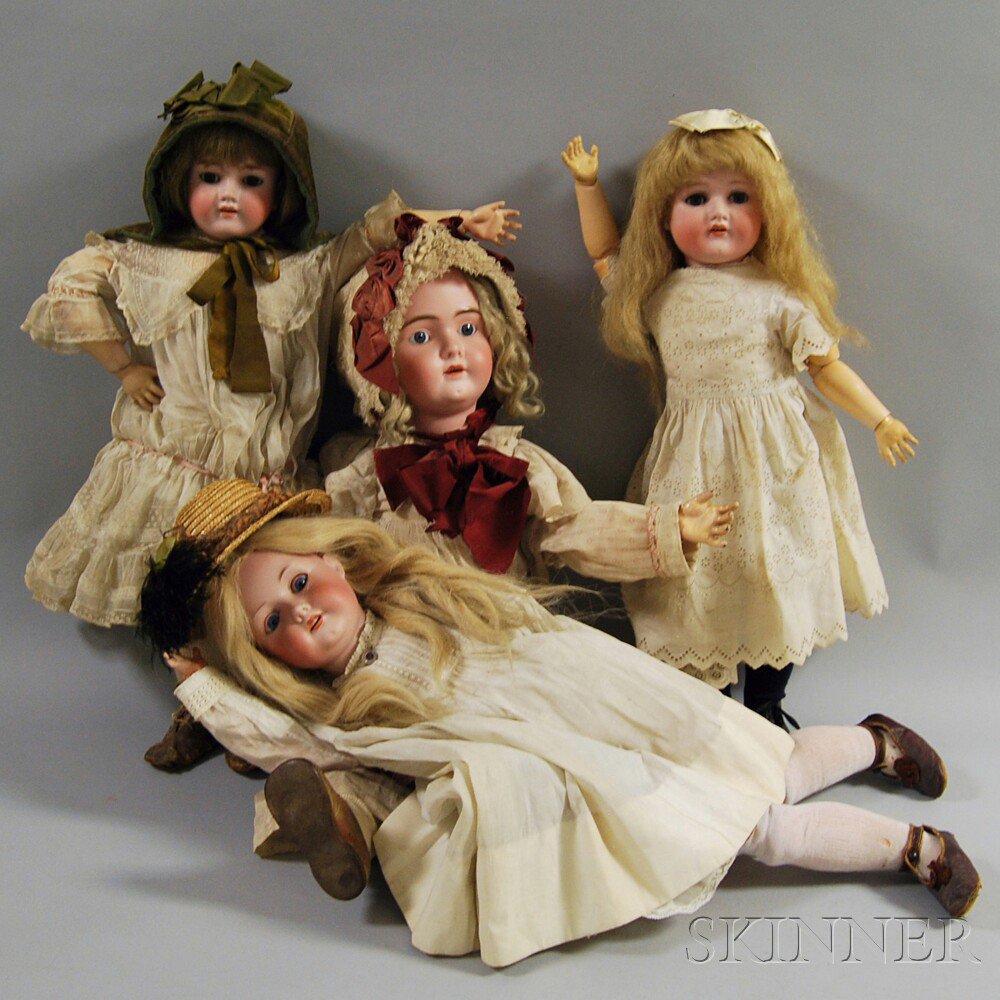 Appraisal: Four Large German Bisque Head Dolls a Heinrich Handwerck marked