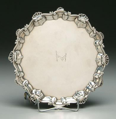 Appraisal: George III English silver salver round with shell and scroll