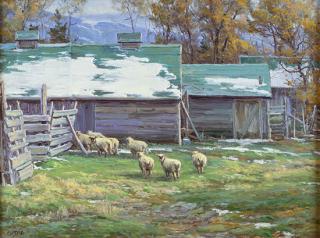 Appraisal: Sheep Shed by Clyde Aspevig Clyde Aspevig - oil on