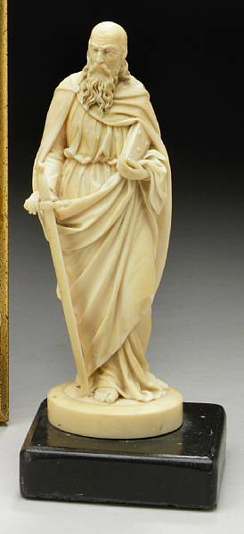 Appraisal: A German carved ivory figure of St Paul probably Erbach