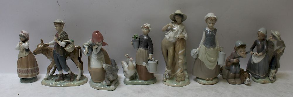 Appraisal: LLADRO Grouping of Country Folks Porcelain Figurines To include Girl