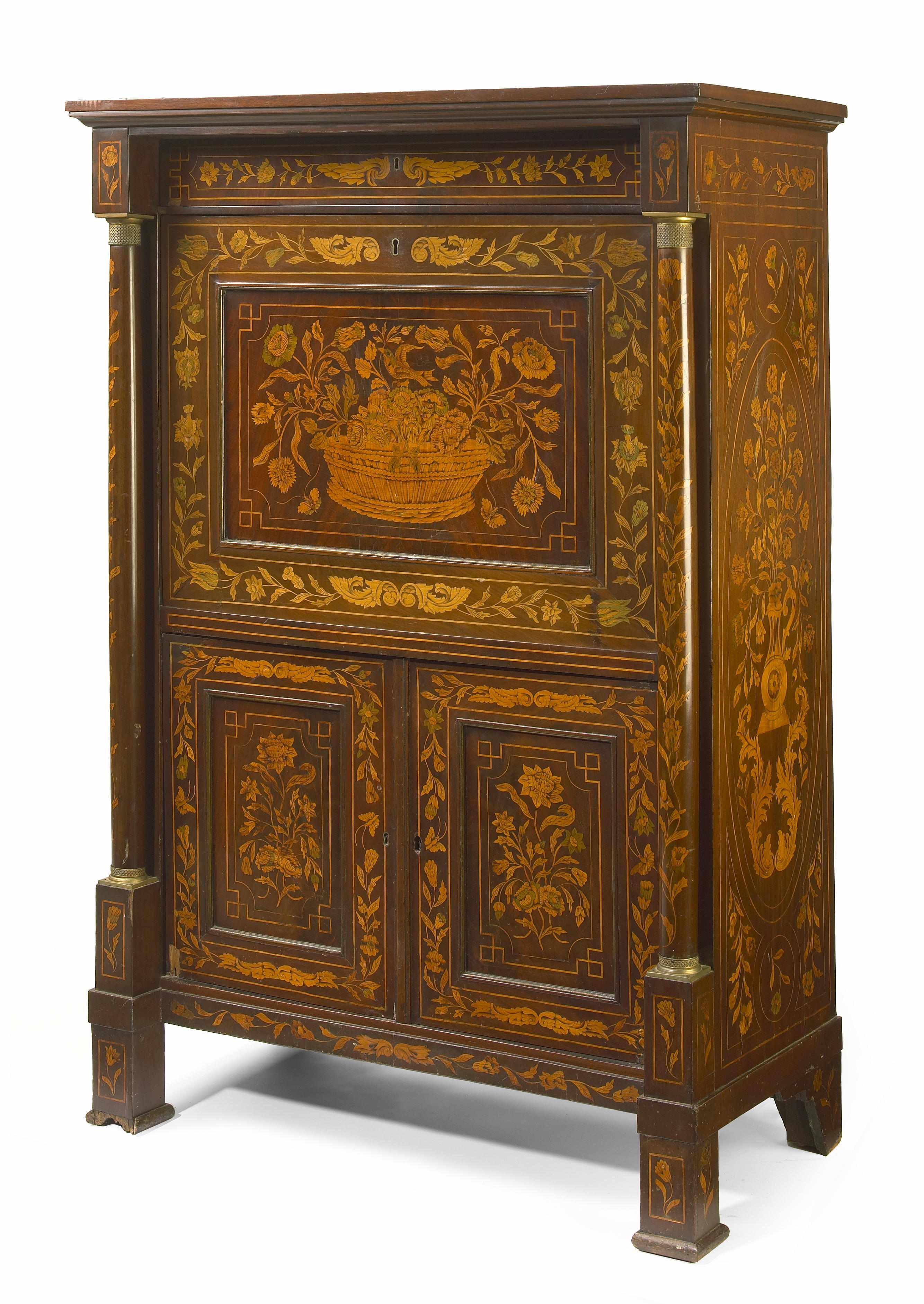 Appraisal: A Dutch marquetry inlaid mahogany secretary together with a similar