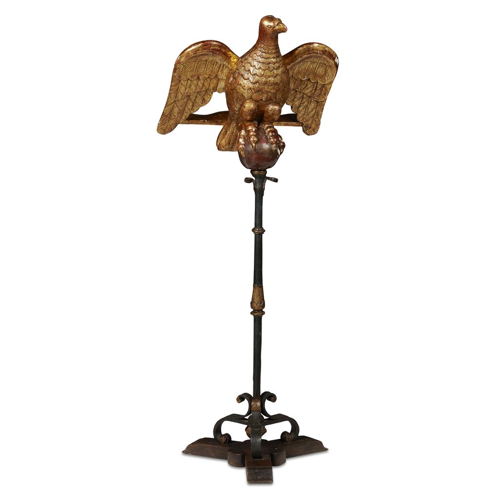 Appraisal: CARVED GILTWOOD EAGLE LECTERN EARLY TH CENTURY on a wrought