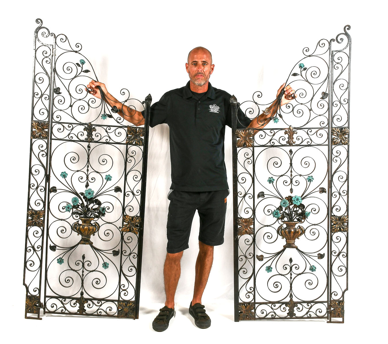 Appraisal: PC SET OF LARGE FLORAL WROUGHT IRON GATES A set