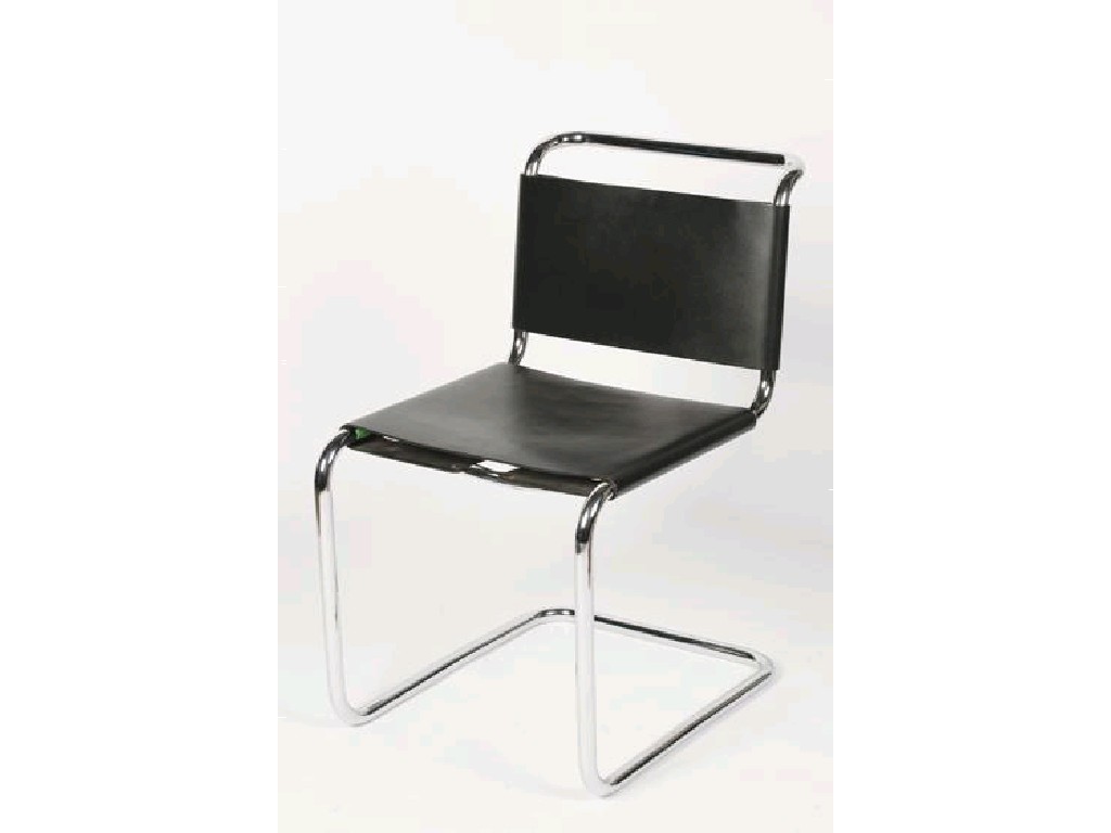 Appraisal: MARCEL BREUER A CANTILEVER SIDE CHAIR with leather back and