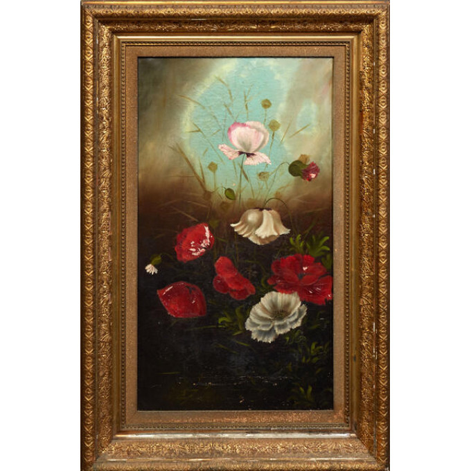 Appraisal: Continental School Still Life of Poppies th c oil on