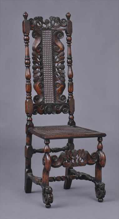 Appraisal: SCOTTISH CHARLES II CARVED OAK SIDE CHAIR The pierced thistle