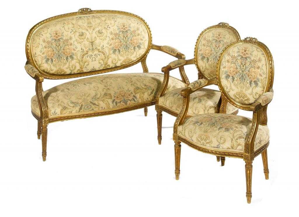 Appraisal: A FRENCH GILTWOOD SUITE in Louis XVI style comprising a