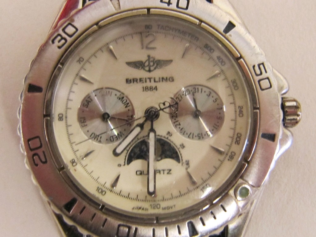 Appraisal: Gents stainless steel Breitling wrist watch with moonphase and two