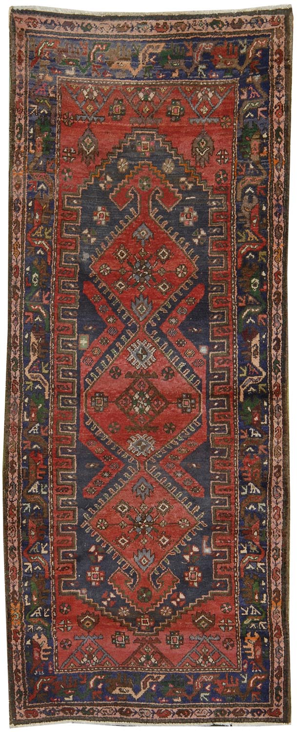 Appraisal: ORIENTAL RUG HAMADAN RUNNER ' x ' Red linked geometric