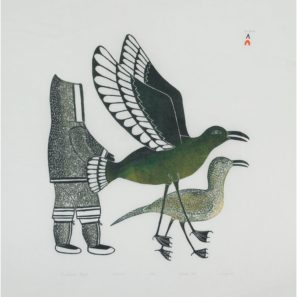 Appraisal: KENOJUAK ASHEVAK - E - Cape Dorset FRIGHTENED FLIGHT stonecut