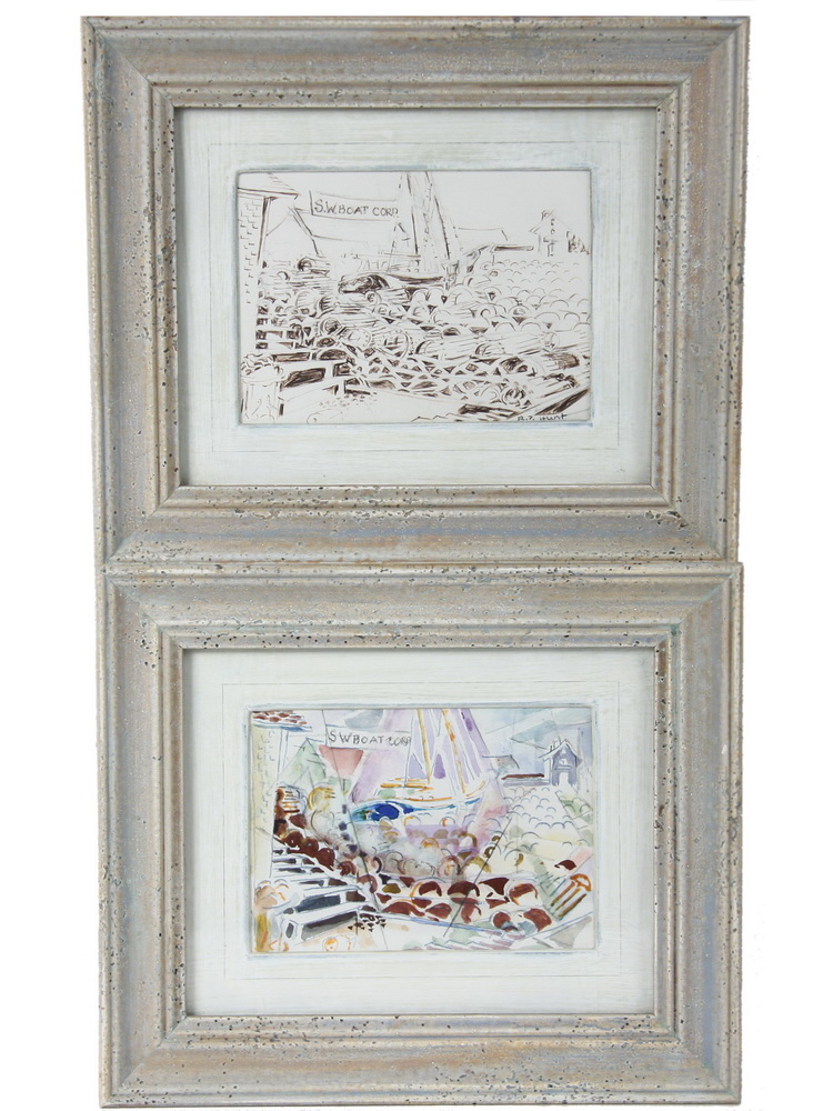 Appraisal: PAIR MIXED MEDIA - Duplicate images 'S W Boat Corp