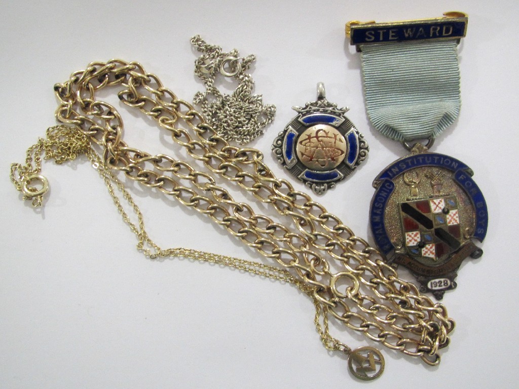 Appraisal: Lot comprising a silver Masonic medal two silver neckchains Masonic