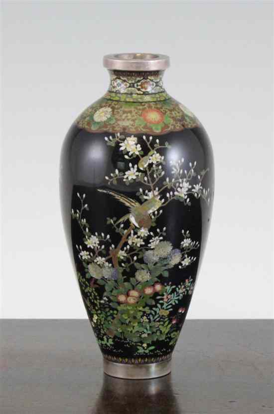 Appraisal: Namikawa Yasuyuki - A fine silver wire cloisonne enamel vase