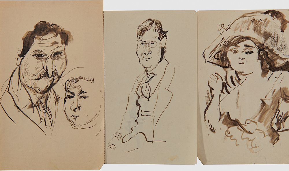 Appraisal: ALFRED KUBIN Austrian - Three Character Sketches and Four Postcards