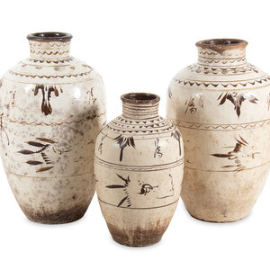 Appraisal: Three Chinese Cizhou Pottery Storage Jars Height of tallest example