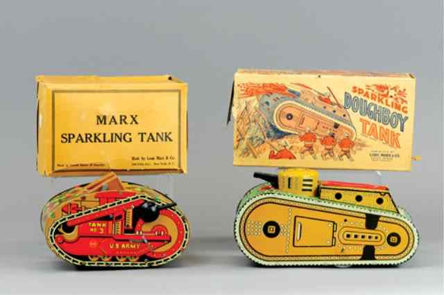 Appraisal: TWO MARX TANK TOYS Both with box lithographed tin U