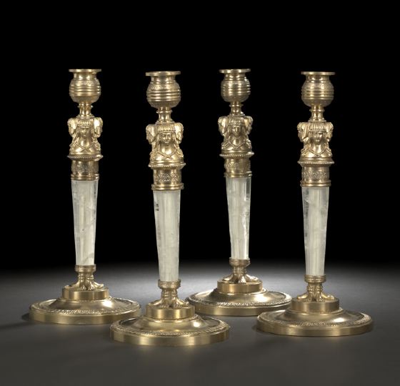 Appraisal: Quartet of French Gilt-Brass-Mounted Rock Crystal Candlesticks each with a