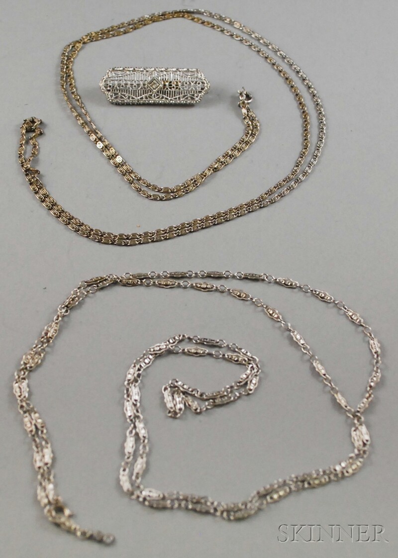 Appraisal: Three kt White Gold Jewelry Items two long chains and