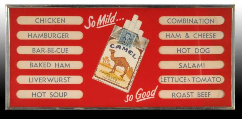 Appraisal: Camel Cigarettes Reverse-On-Glass Menu Board Description Circa s Light soiling