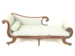 Appraisal: A mahogany and floral upholstered chaise longue th century the