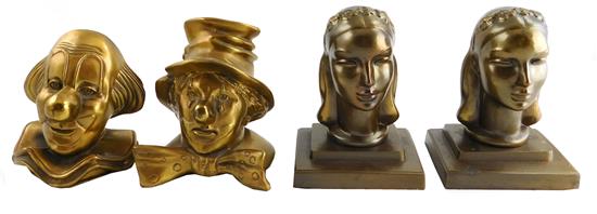 Appraisal: Two pairs of bookends golden patina on metal clowns gilded