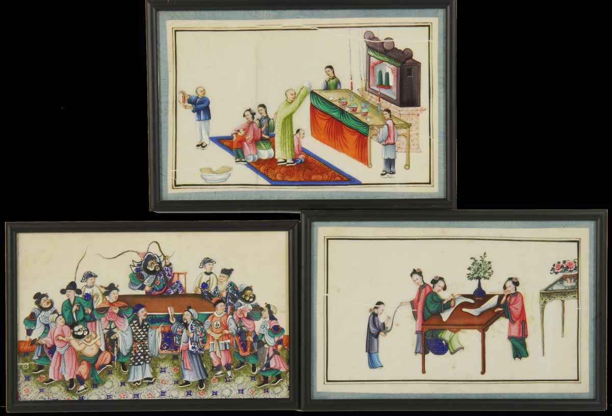 Appraisal: COLLECTION OF EIGHT FRAMED CHINESE EXPORT PITH PAPER PAINTINGS th