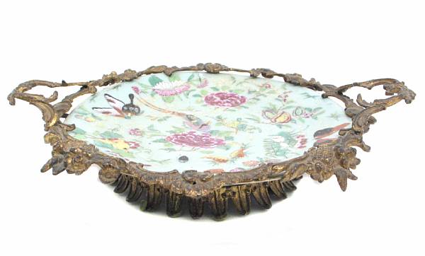 Appraisal: A Chinese porcelain and gilt bronze mounted tray height in