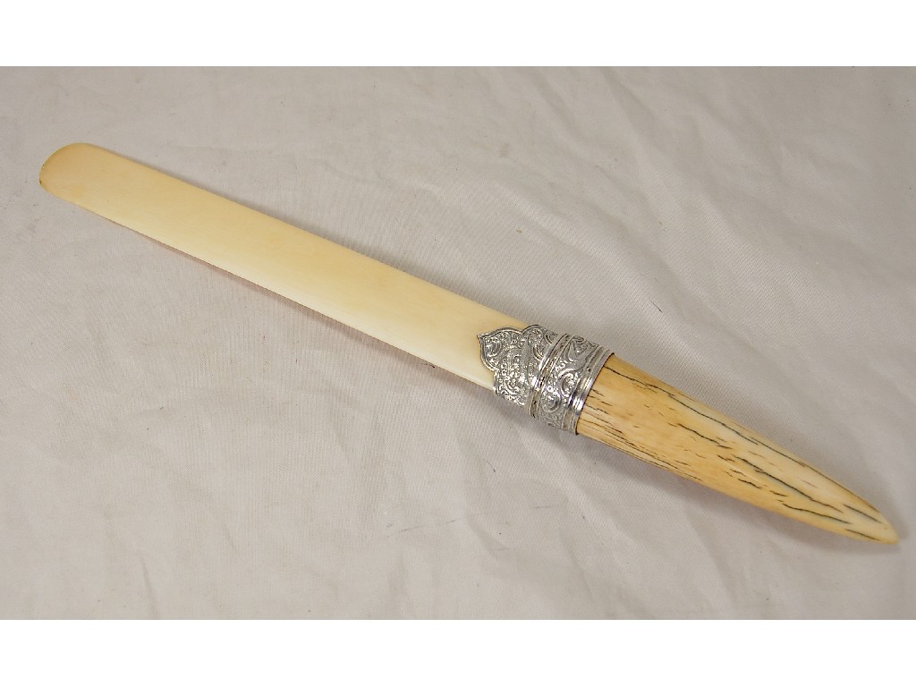 Appraisal: Victorian large ivory paper knife page turner having silver collar