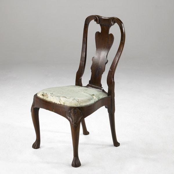 Appraisal: ENGLISH QUEEN ANNE SIDE CHAIR Mahogany fiddleback with ball and