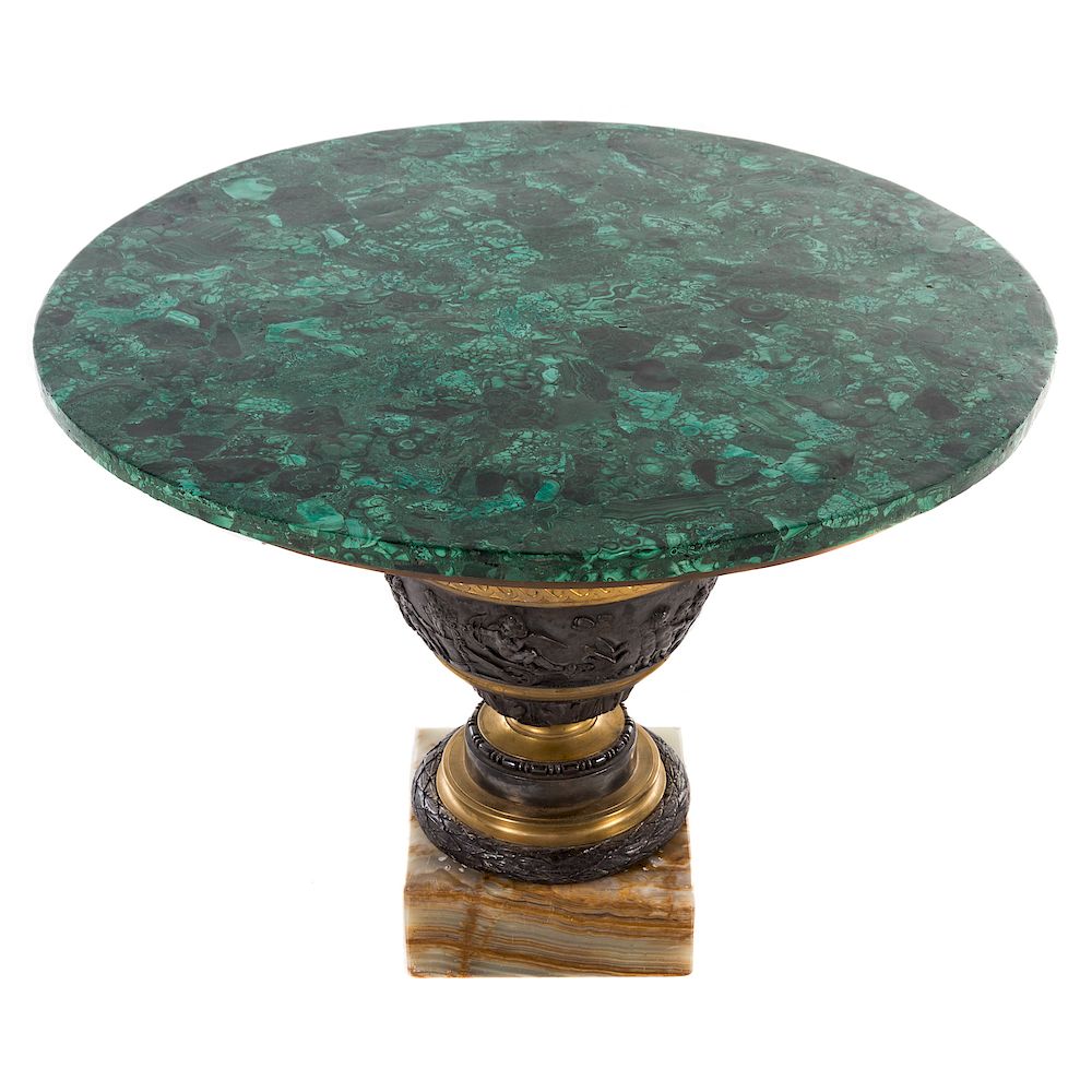 Appraisal: F Barbedienne malachite bronze coffee table Ferdinand Barbedienne late th