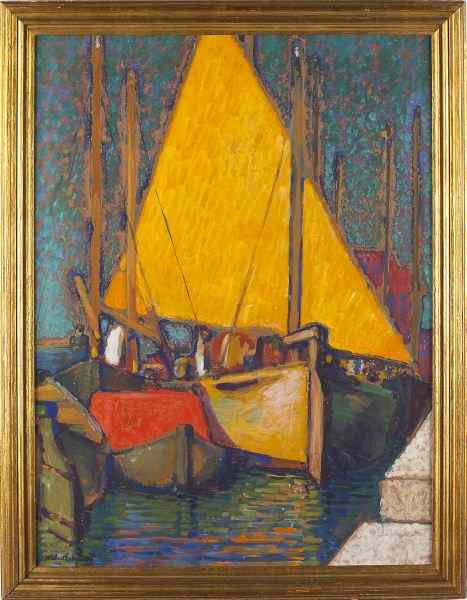 Appraisal: Herbert E Martini b Yellow Sailsmixed media on artist board