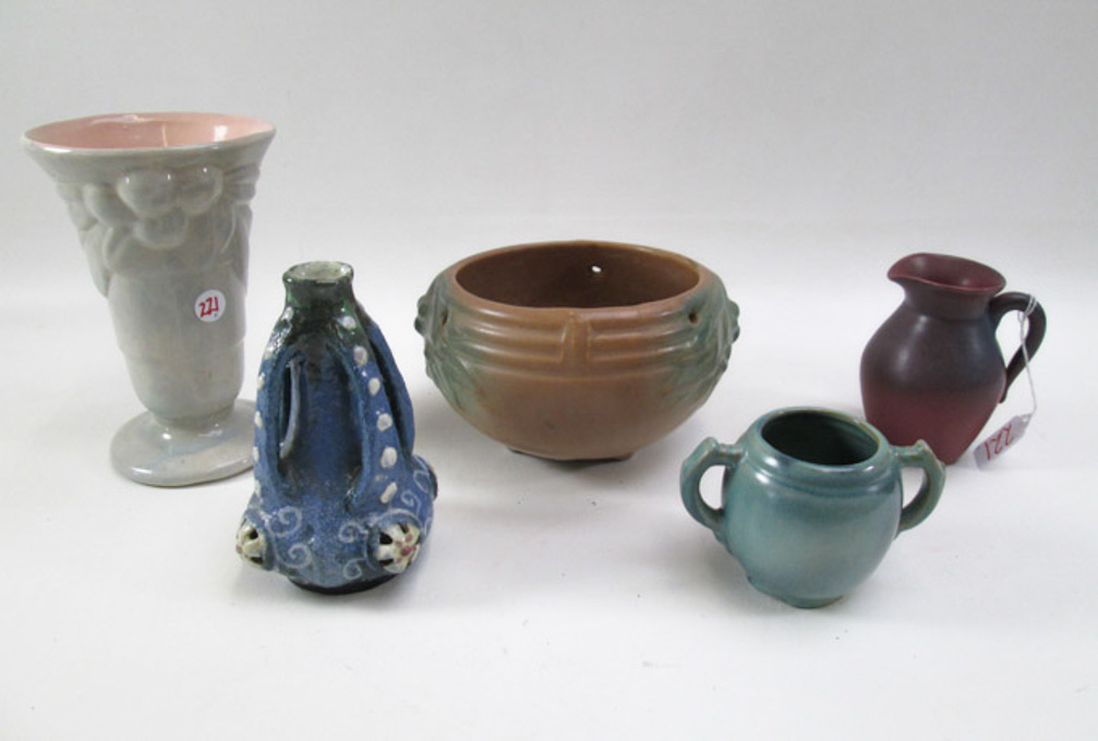 Appraisal: COLLECTION OF FIVE ASSORTED POTTERY PIECES most with impressed marks