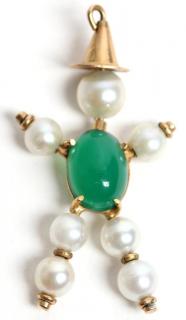 Appraisal: K Chrysoprase Pearl Figural Pendant Approx DWT Gold tested