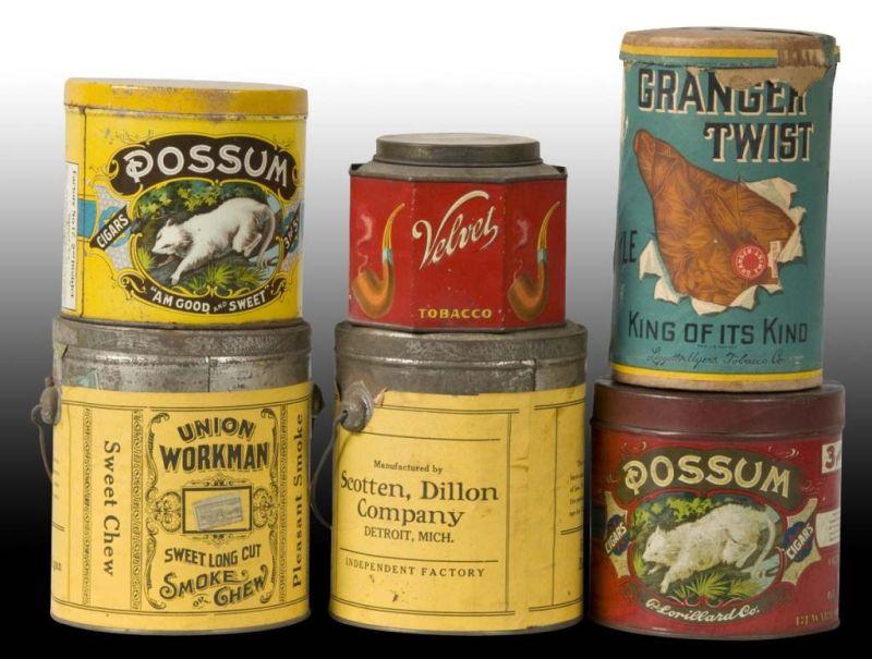 Appraisal: Lot of Assorted Tobacco Containers Description Five containers are tin