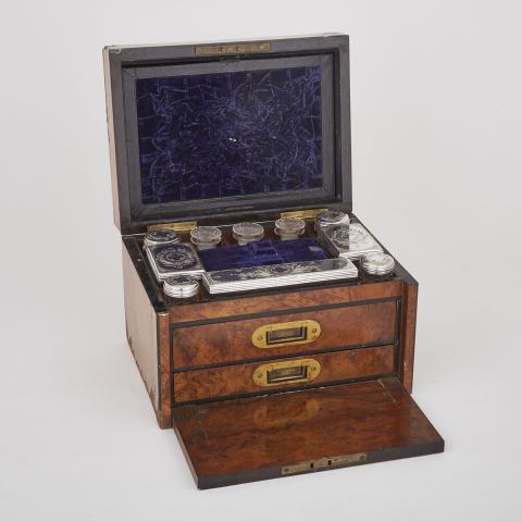 Appraisal: Irish Burl Walnut Dressing Case Mansfield Grafton St Dublin c