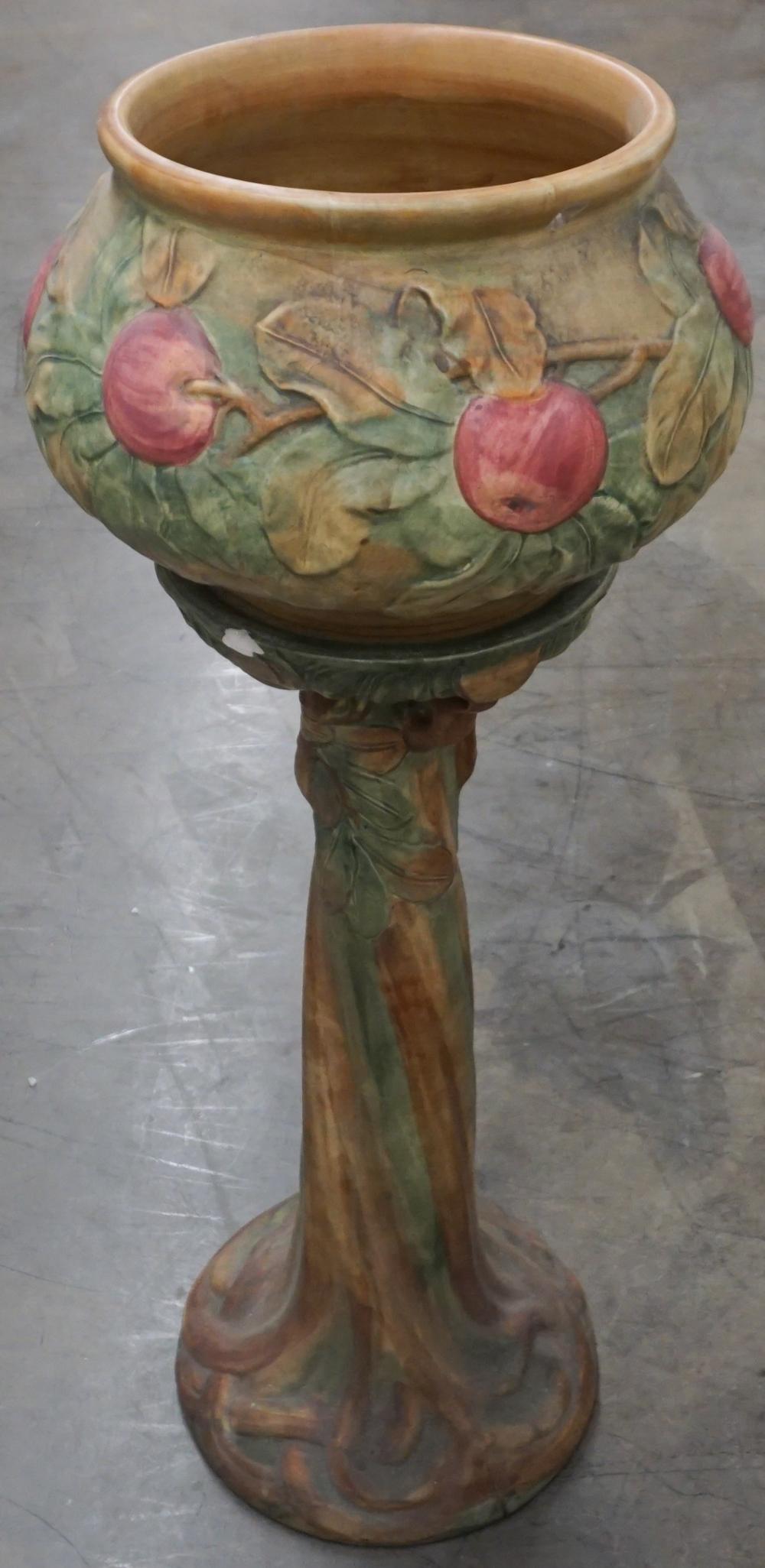 Appraisal: WELLER GLAZED POTTERY JARDINIERE WITH PEDESTAL H IN CM Weller