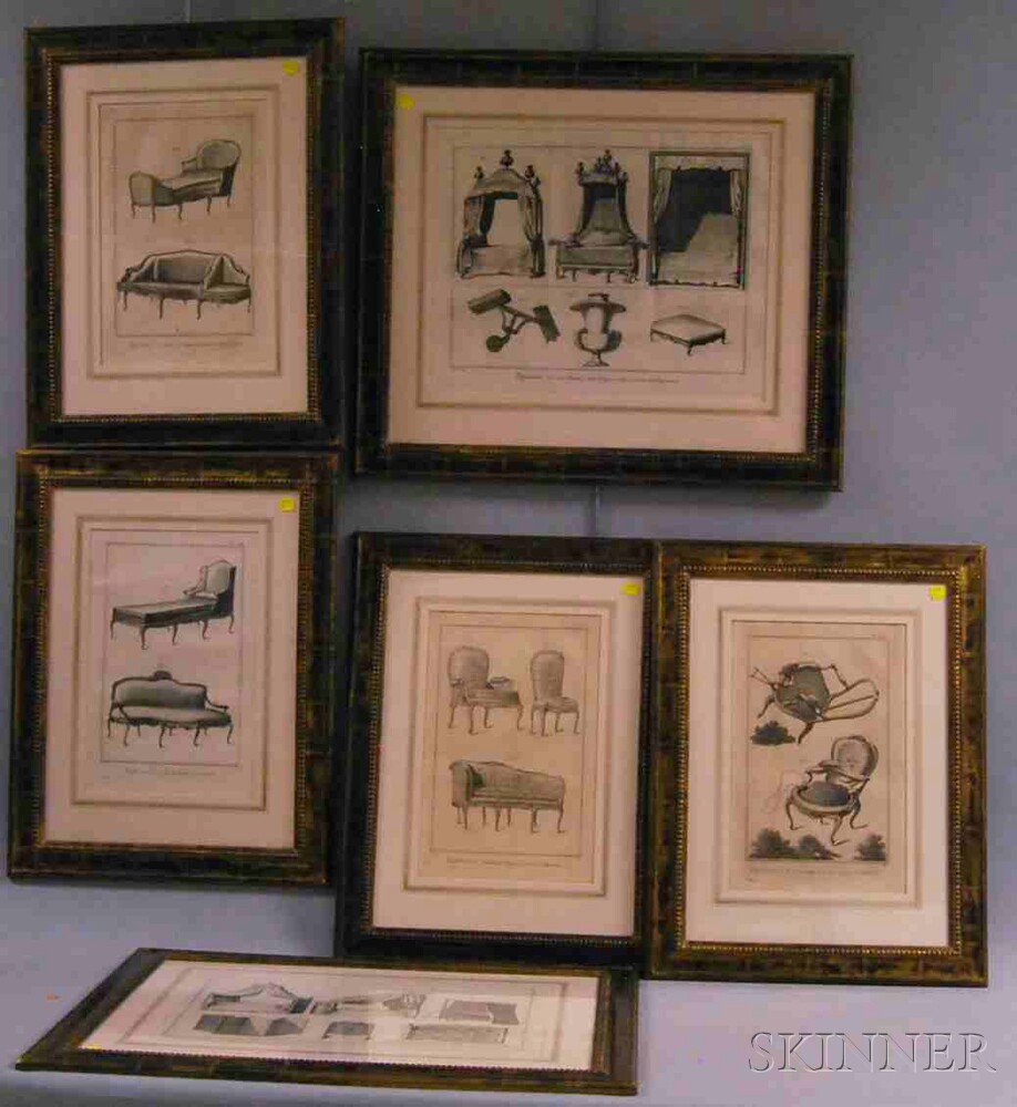 Appraisal: Six Framed French Furniture Prints from Recueil de Planches sur