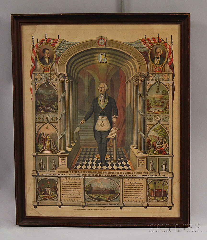 Appraisal: Framed Hand-colored Engraving of Washington as a Freemason mid- th