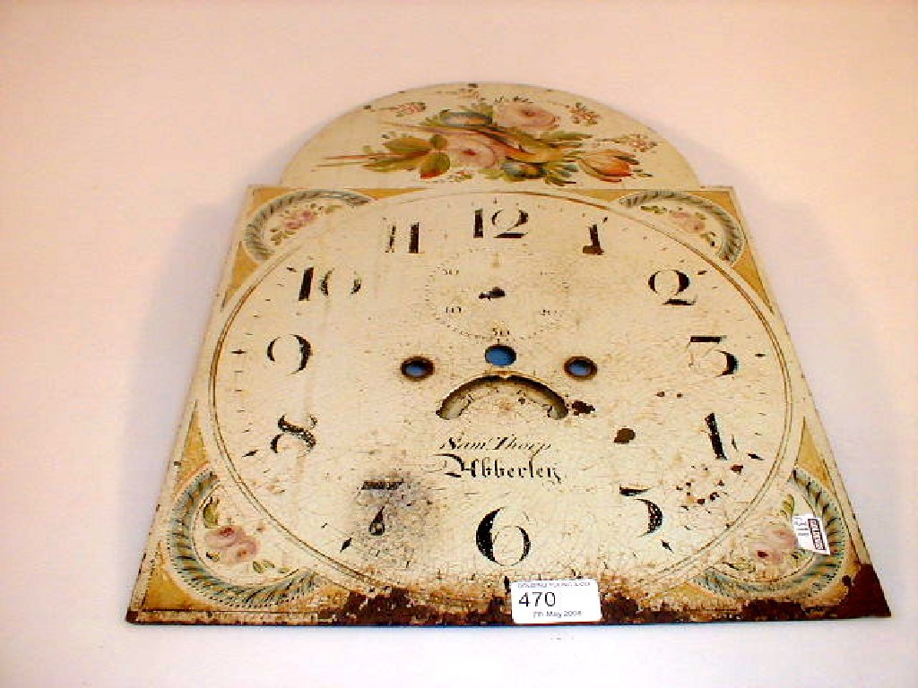 Appraisal: A thC painted longcase clock face marked Saml Thorp Abberley