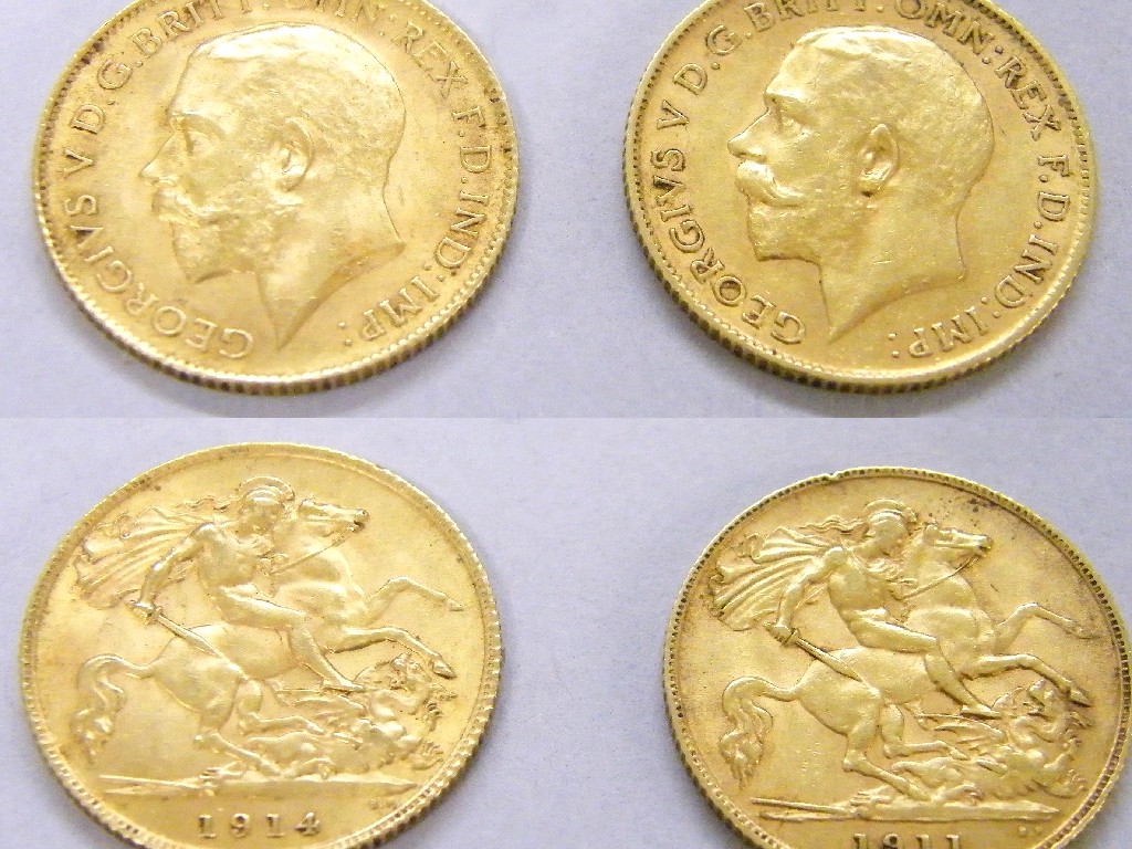 Appraisal: Two gold half Sovereign coins dated