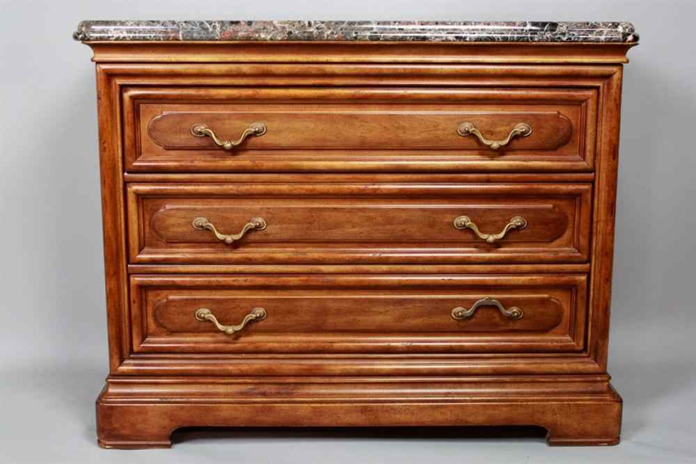 Appraisal: HENREDON VICTORIAN STYLE STAINED BEECHWOOD MARBLE CHEST OF DRAWERS The