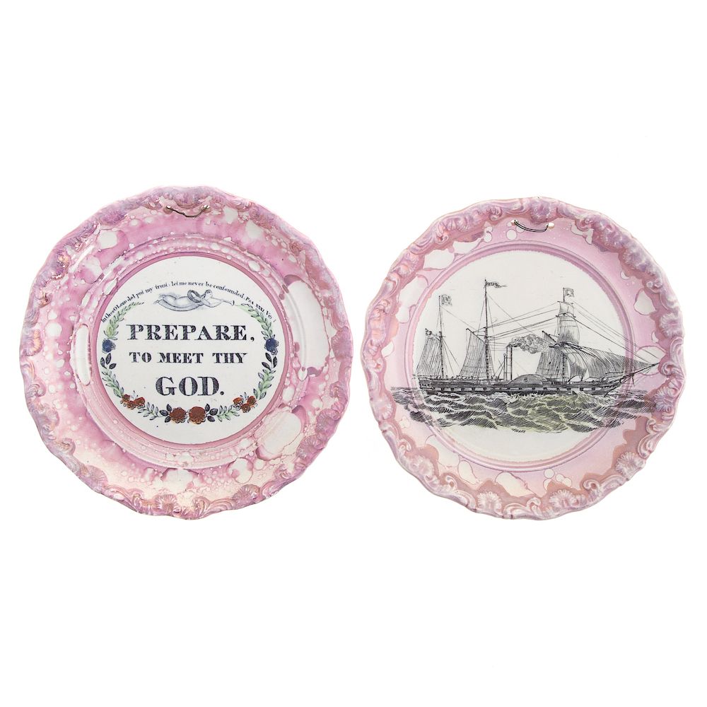 Appraisal: Two English Pink Lustre Circular Plaques circa probably Sunderland pink