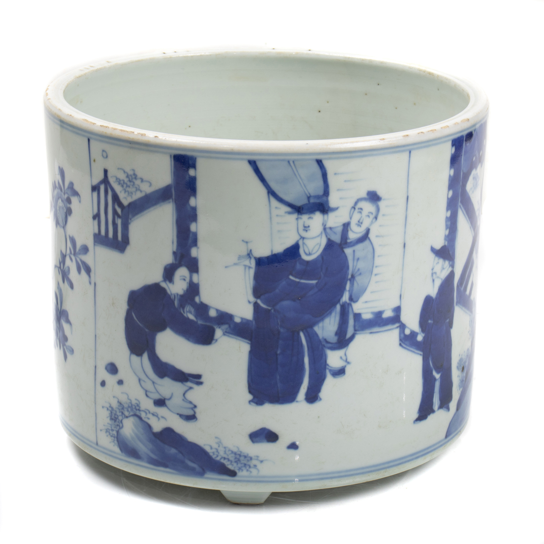 Appraisal: CHINESE UNDERGLAZE BLUE TRIPOD BRUSH POT Chinese underglaze blue tripod